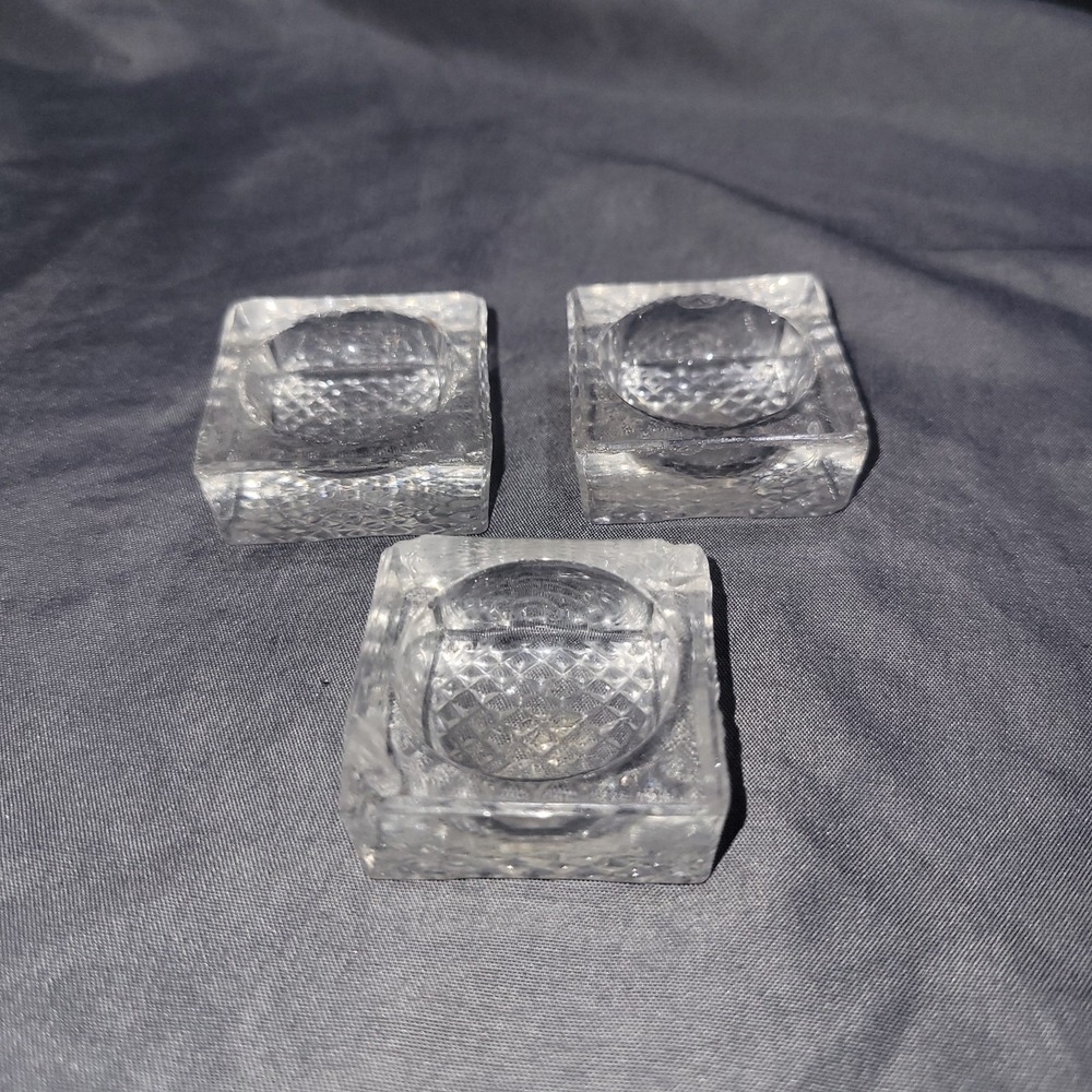 Heavy Cut Crystal Square Cut Out Individual Salts Set Of 3
